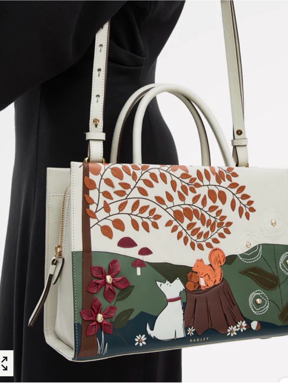 Radley London Autumn Leaves Leather Whimsical Autumn Scene Leather bag. - Picture 5 of 11